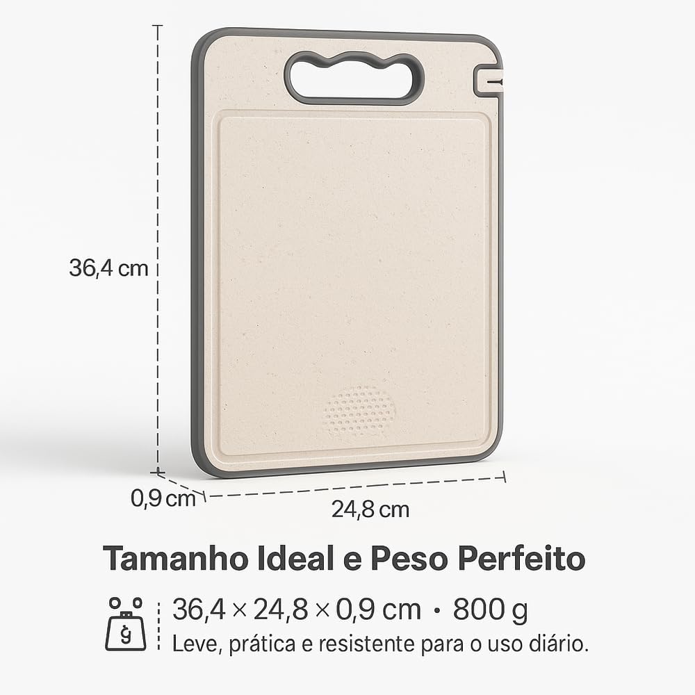 Tábua de Corte Inox Dupla Face Fibra de Trigo Antirrespingo Antiderrapante Afiador IZECHOP PRO
