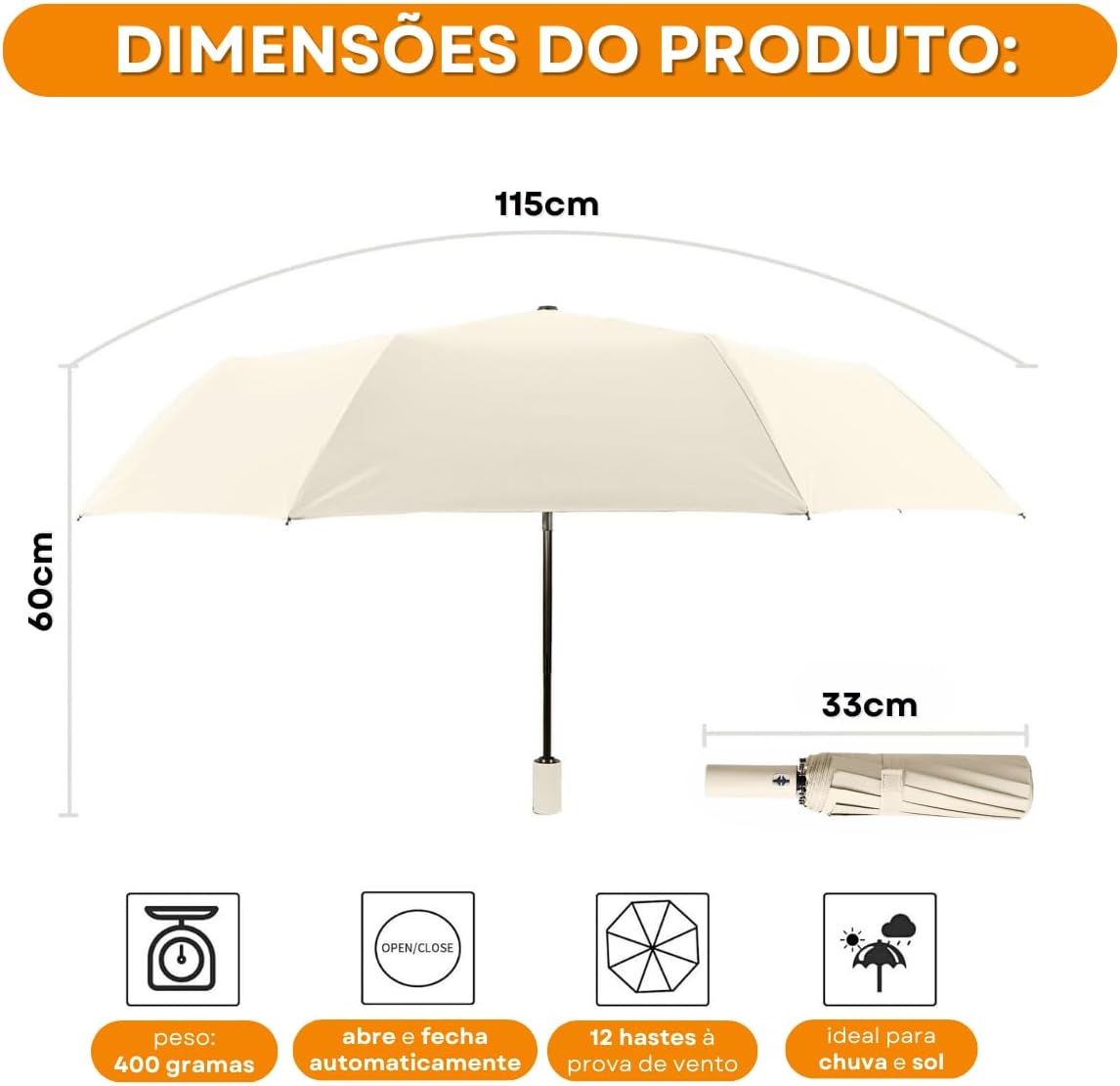 Guarda Chuva Automático Duplo Reforçado 12 Hastes Blackout UV 50+ Premium IZESTORM PRO IZESHOP Armação reforçada do guarda-chuva IZESTORM PRO com 12 hastes em metal e fibra de vidro