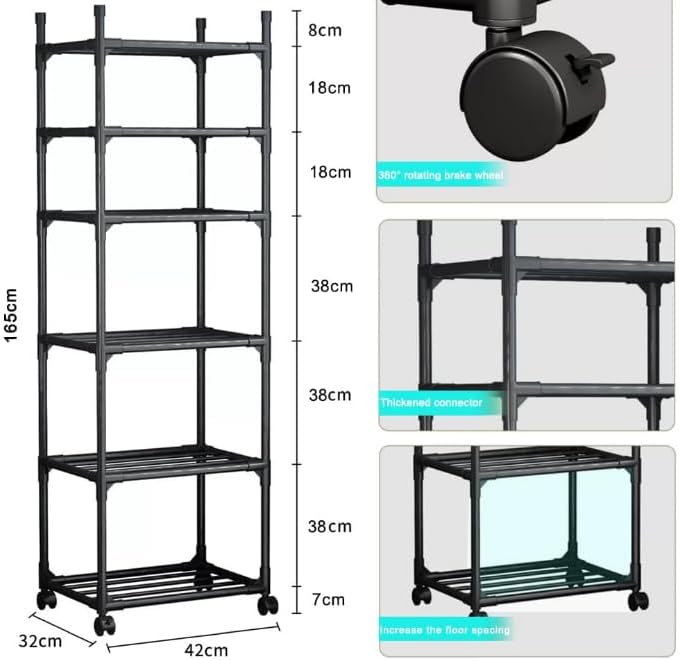 Estante Organizadora de Cozinha 6 Prateleiras Metal Preto com Rodízios Premium IZERACK PRO