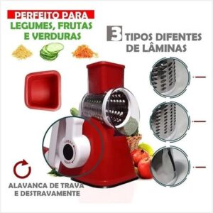 Ralador Fatiador Multiuso 3 em 1 Vermelho Retangular com Lâminas Intercambiáveis IZERAPID PRO