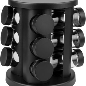 Porta Temperos Giratório 12 Potes Vidro Preto 360° Organizador Premium IZEFLAVOR PRO