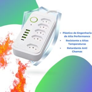 Filtro de Linha 5 Tomadas 4 USB-A 1 USB-C 2m Bivolt 2500W Proteção Inteligente IZEPOWER PRO Filtro de Linha 5 Tomadas 4 USB-A 1 USB-C 2m Bivolt 2500W Proteção Inteligente IZEPOWER PRO