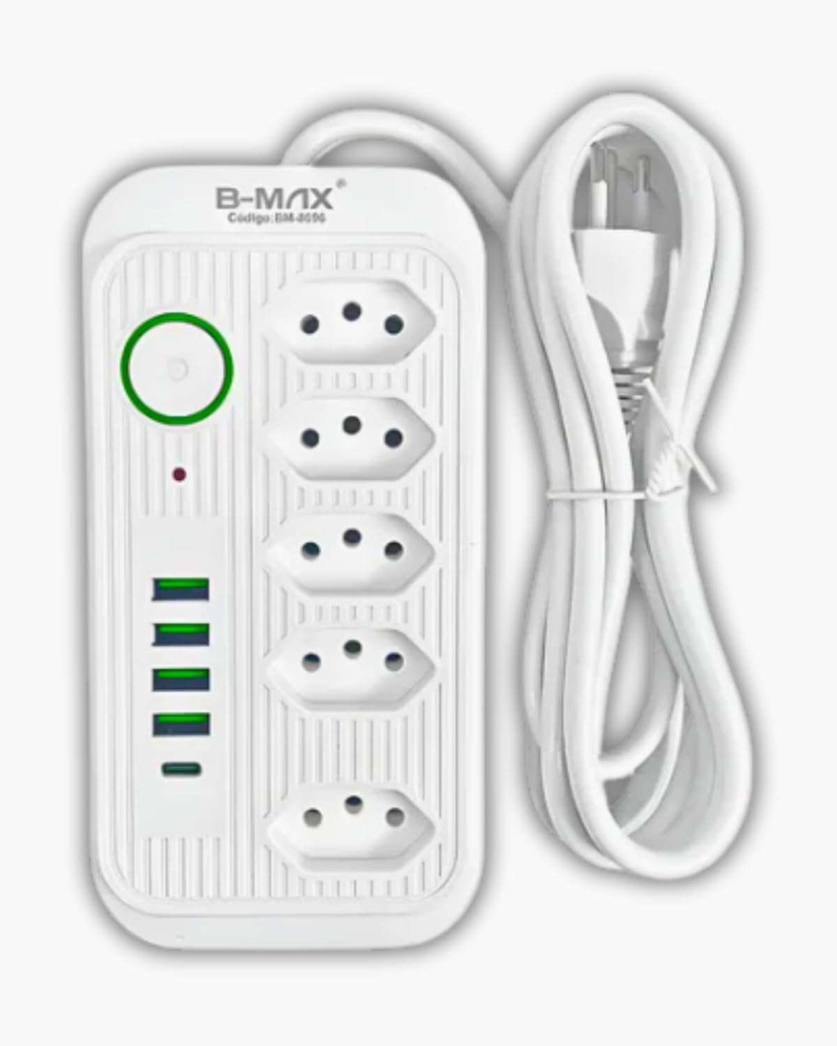 Filtro de Linha 5 Tomadas 4 USB-A 1 USB-C 2m Bivolt 2500W Proteção Inteligente IZEPOWER PRO IZESHOP Filtro de linha IZEPOWER PRO com 5 tomadas e portas USB para organização da mesa