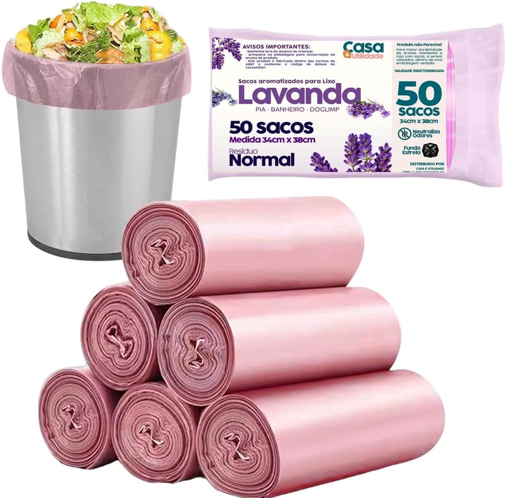 Saco de Lixo Perfumado Lavanda 10L 50 Unidades Plástico Anti-Odores IZEFRESH MAX IZESHOP Saco de lixo perfumado lavanda 10L IZEFRESH MAX para pequenos ambientes