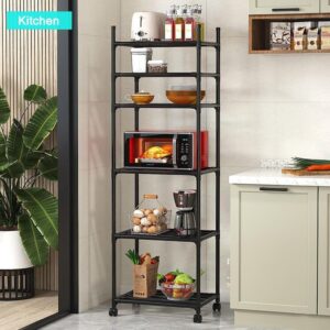 Estante Organizadora de Cozinha 6 Prateleiras Metal Preto com Rodízios Premium IZERACK PRO