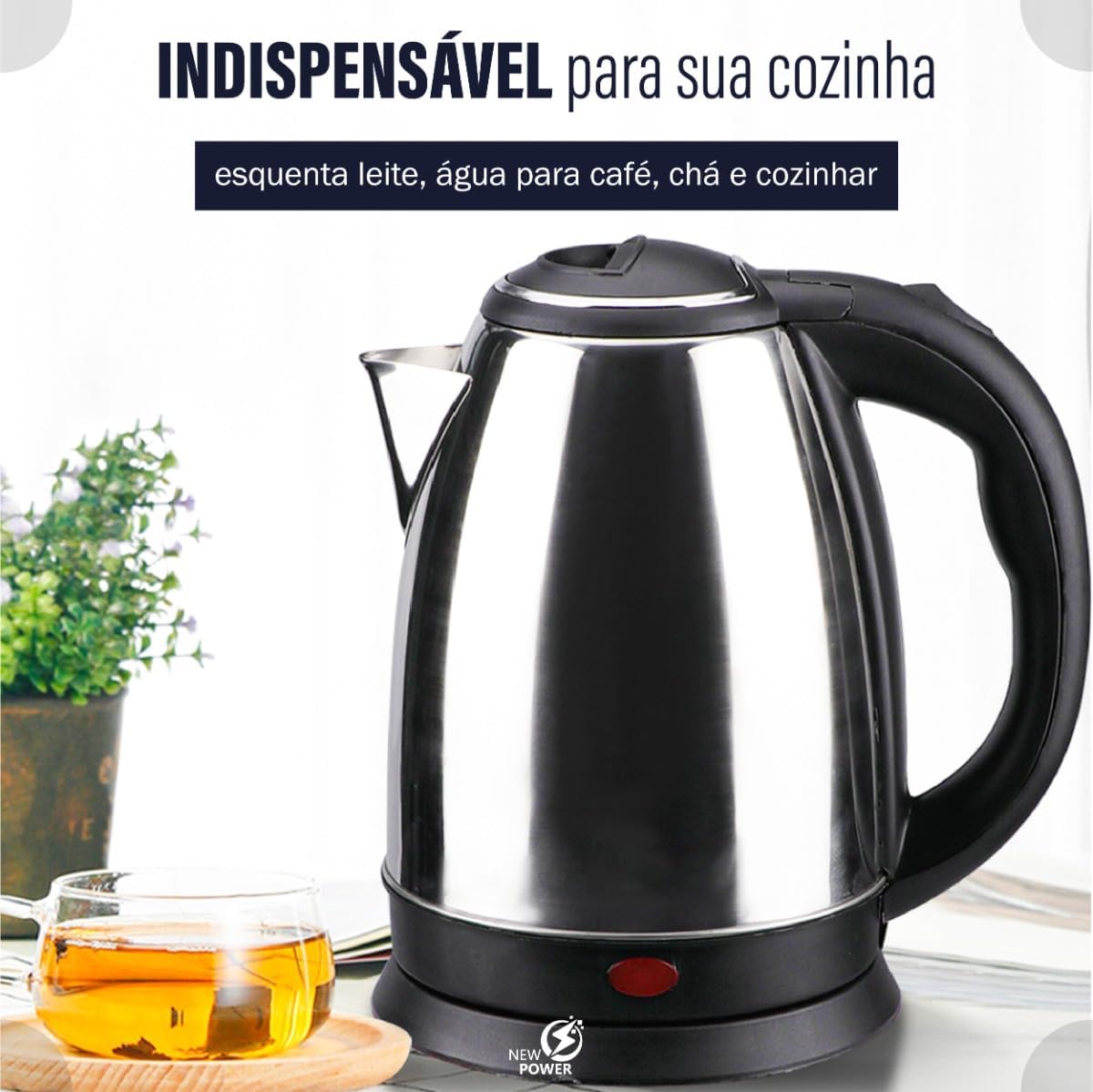 Chaleira Elétrica Inox 1,8L 110V 1100W Desligamento Automático Premium IZEBOIL PRO IZESHOP Jarra elétrica em inox 1,8 litros para café chá chimarrão e sopas instantâneas