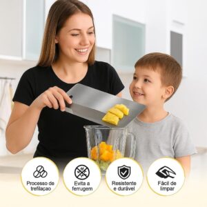 Tábua de Corte Inox Titânio Premium Higiênica 3 em 1 Fácil Limpeza Ultra Durável IZECHOP MAX