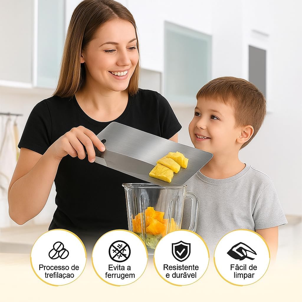 Tábua de Corte Inox Titânio Premium Higiênica 3 em 1 Fácil Limpeza Ultra Durável IZECHOP MAX