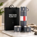 Garrafa Térmica Inox 500ml Fosca Cinza 3 Copos Click Rápido Premium IZEVENTURE