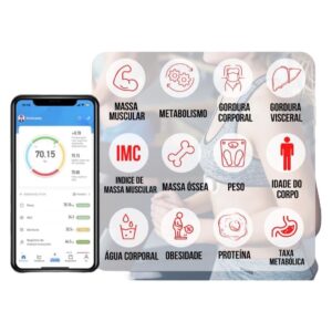 Balança Digital Bioimpedância Bluetooth Vidro Temperado LED App Saúde IMC Gordura Corporal IZEFIT PRO Balança Digital Bioimpedância Bluetooth Vidro Temperado LED App Saúde IMC Gordura Corporal IZEFIT PRO