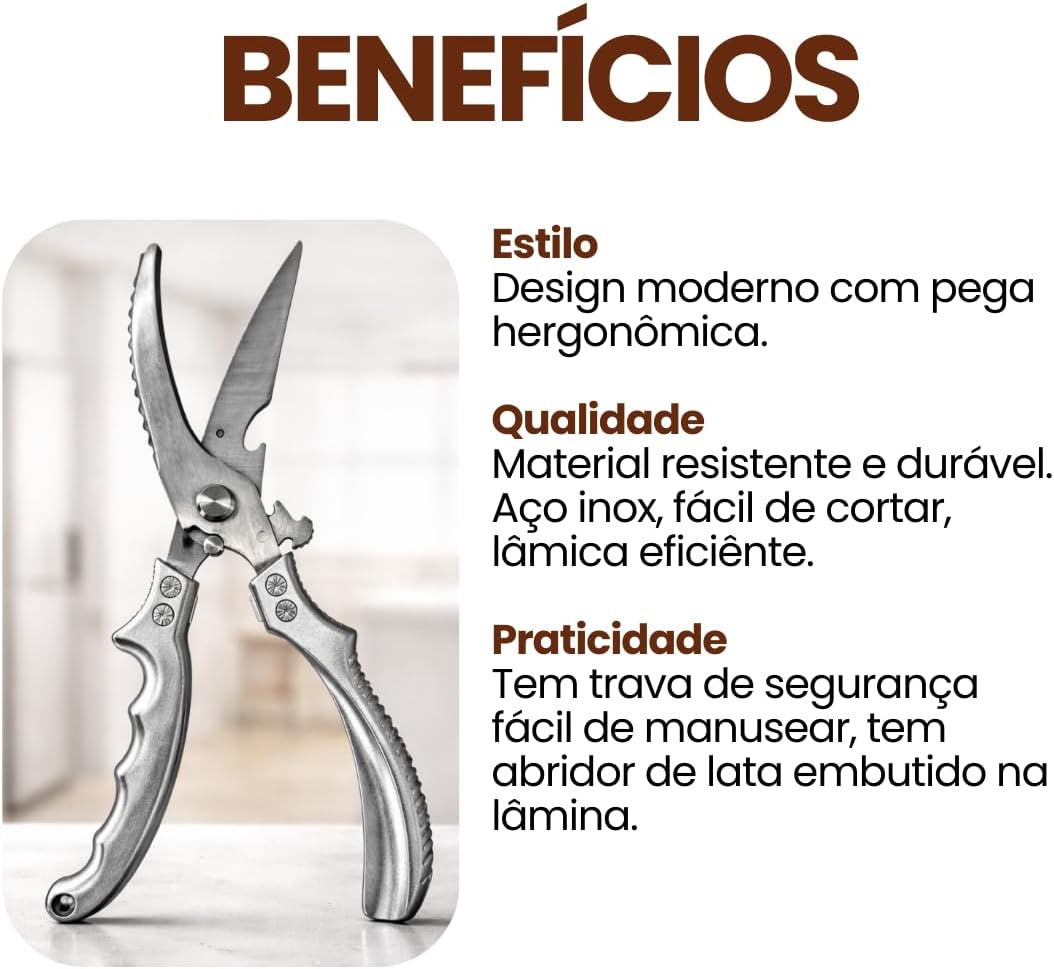 Tesoura de Cozinha Profissional 30cm Aço Inox Trava Segurança Corte Frango Ossos Multifuncional IZECHOP PRO IZESHOP Tesoura profissional para cozinha com lâminas reforçadas para cortes precisos em frango e carne