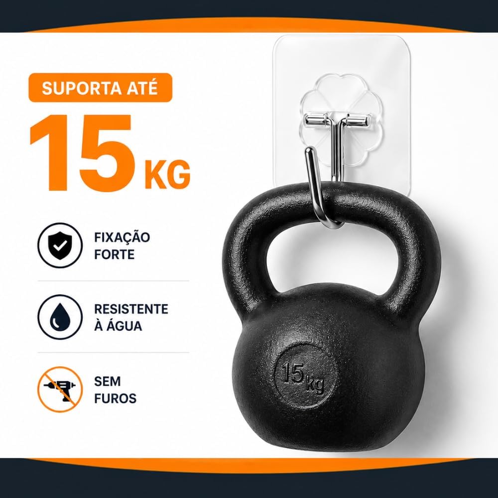 Kit 10 Ganchos Adesivos Transparentes 180° Forte Sem Furo Ultra Fixação IZEHOOK PRO IZESHOP Gancho adesivo transparente com alta fixação para banheiro cozinha e lavanderia