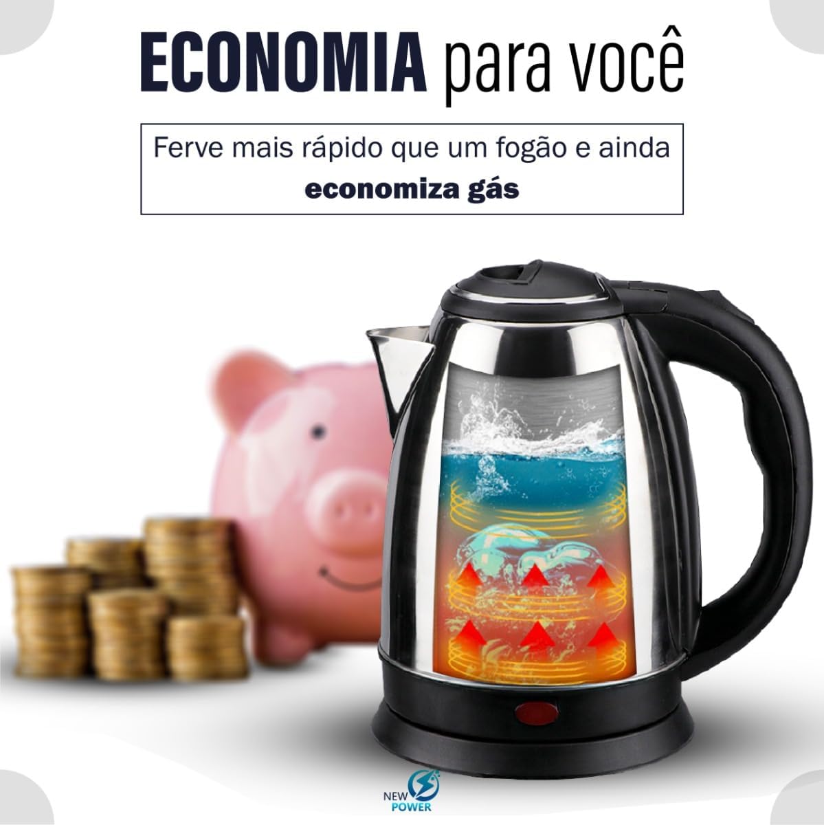 Chaleira Elétrica Inox 1,8L 110V 1100W Desligamento Automático Premium IZEBOIL PRO IZESHOP Chaleira elétrica com base rotativa 360 graus e corpo em aço inoxidável