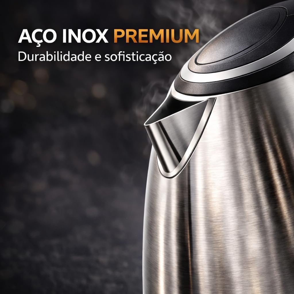 Chaleira Elétrica Inox 2L 220V Desligamento Automático Base 360° Aquecimento Rápido IZEBOIL PRO