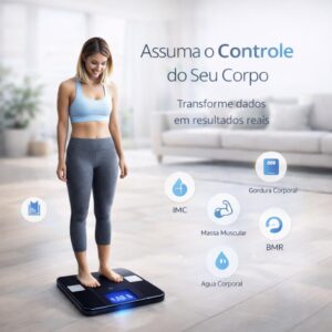 Balança Digital Bioimpedância Bluetooth Vidro Temperado LED App Saúde IMC Gordura Corporal IZEFIT PRO Balança Digital Bioimpedância Bluetooth Vidro Temperado LED App Saúde IMC Gordura Corporal IZEFIT PRO