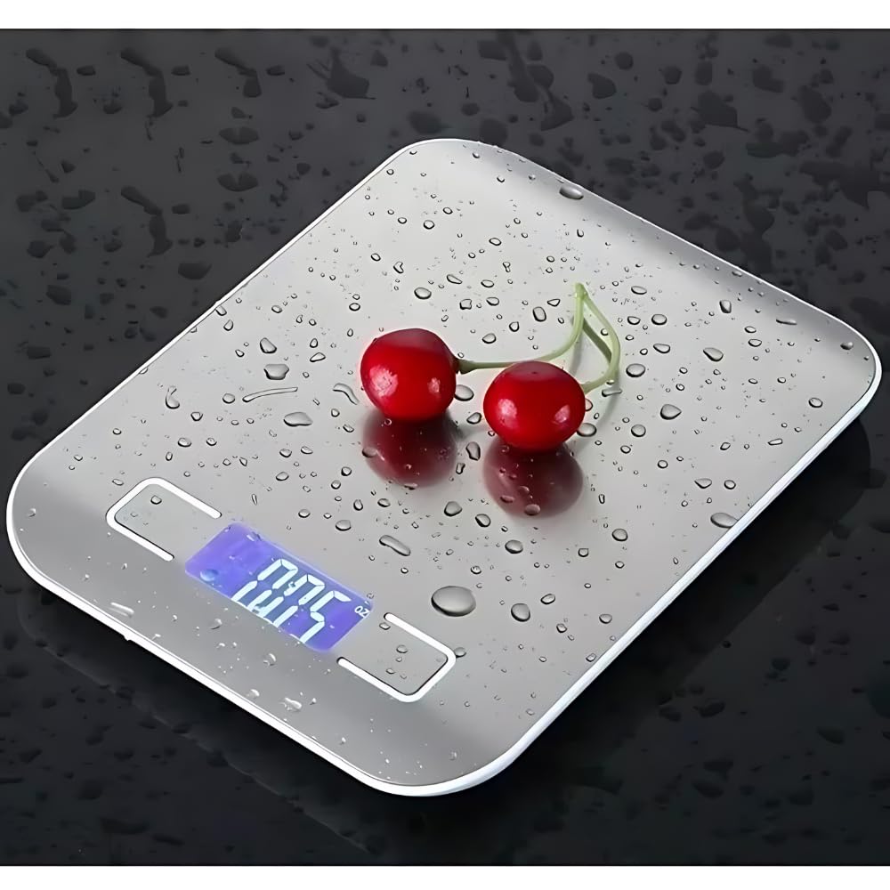 Balança Digital de Cozinha Inox 10kg 1g LCD Azul Função Tara Premium IZEWEIGH PRO