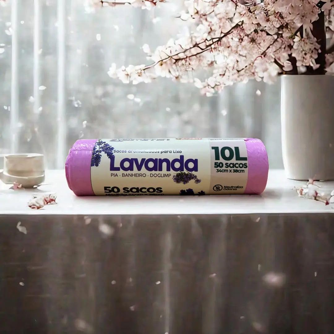 Saco de Lixo Perfumado Lavanda 10L 50 Unidades Plástico Anti-Odores IZEFRESH MAX IZESHOP Saco plástico anti-odores 10L com 50 unidades para uso em lixeiras pequenas