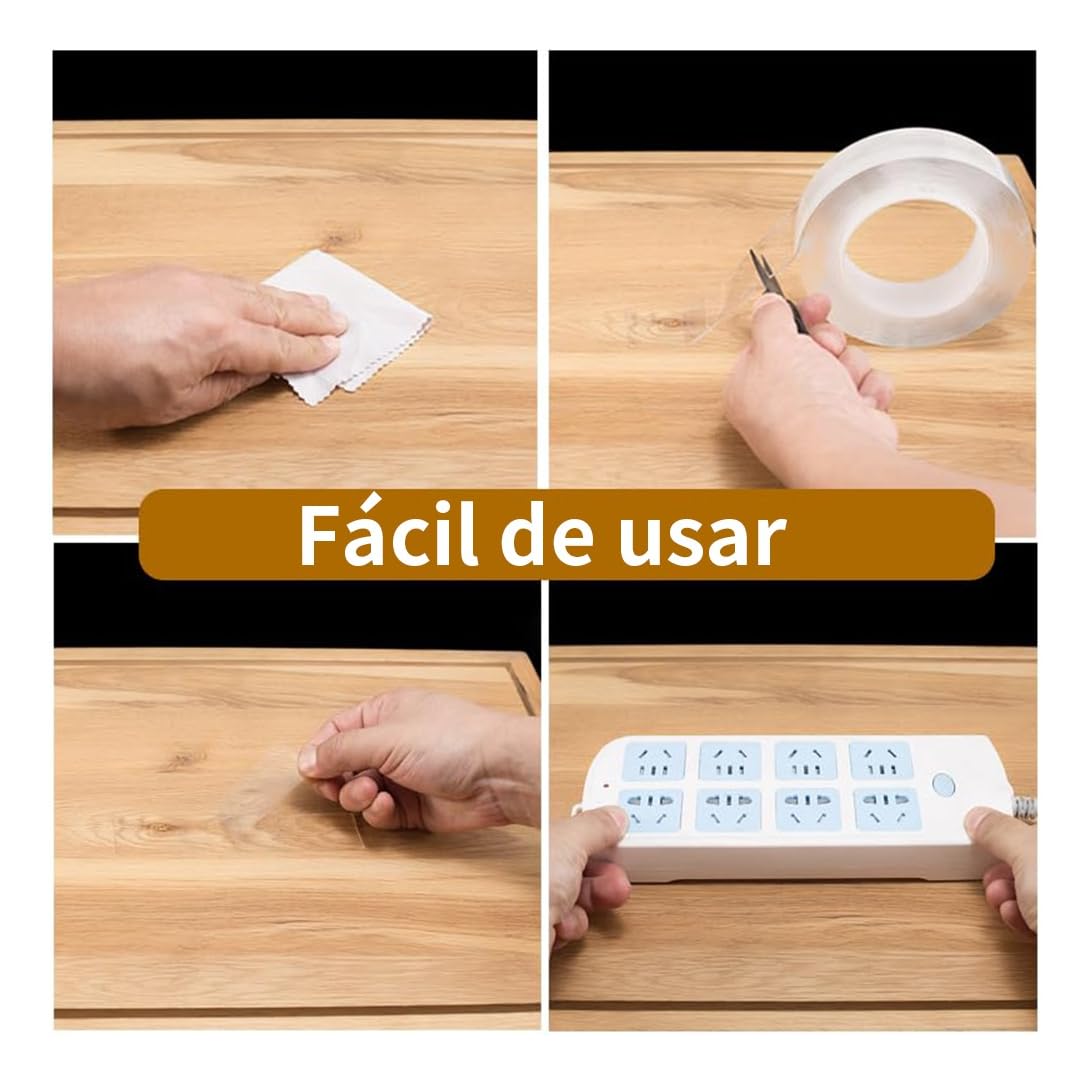 Fita Nano Dupla Face Transparente Extra Forte Reutilizável 5m Sem Resíduos IZENANO PRO IZESHOP Fita adesiva nano transparente extra forte para organizar objetos e acessórios em superfícies lisas