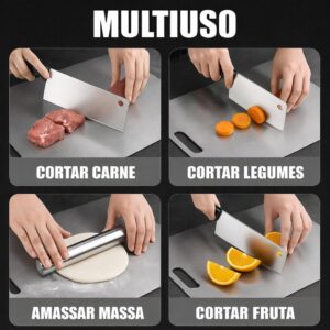 Tábua de Corte Inox Titânio Premium Higiênica 3 em 1 Fácil Limpeza Ultra Durável IZECHOP MAX