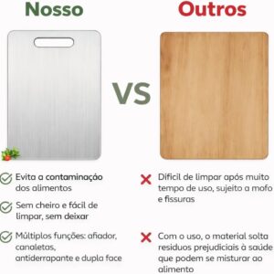 Tábua de Corte Inox Titânio Premium Higiênica 3 em 1 Fácil Limpeza Ultra Durável IZECHOP MAX