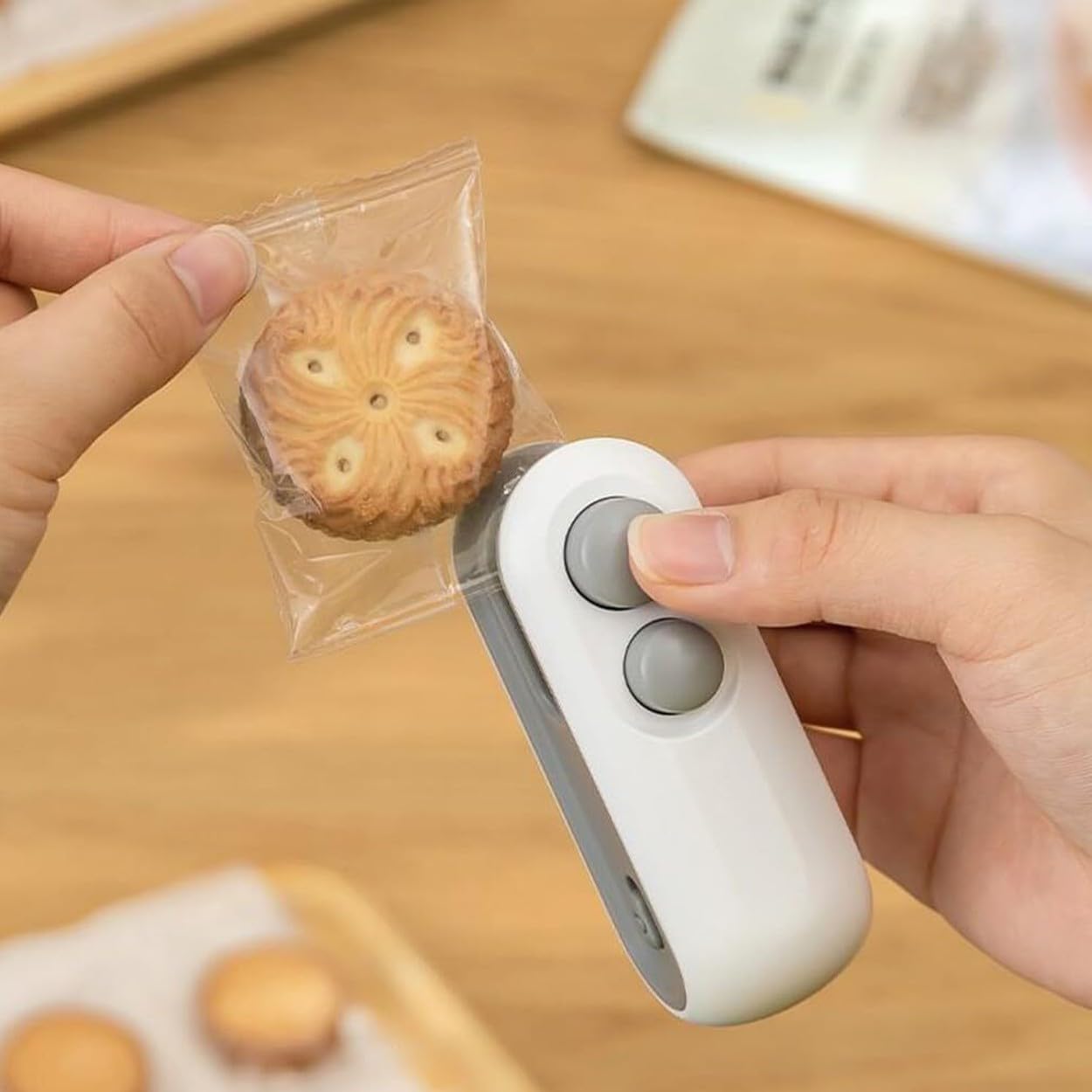 Mini Seladora de Embalagens Portátil USB Recarregável Dupla Função Sela e Corta Magnética IZEFRESH CUT