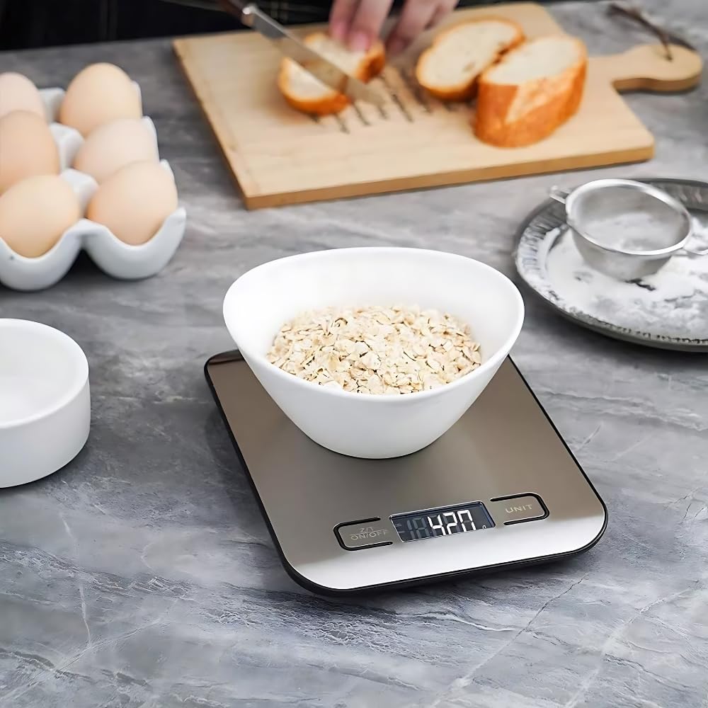 Balança Digital de Cozinha Inox 10kg 1g LCD Azul Função Tara Premium IZEWEIGH PRO