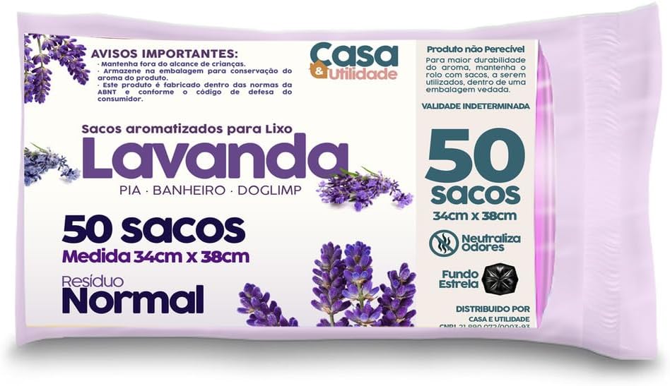Saco de Lixo Perfumado Lavanda 10L 50 Unidades Plástico Anti-Odores IZEFRESH MAX IZESHOP Saco de lixo perfumado IZEFRESH MAX lavanda para manter o ambiente limpo e agradável