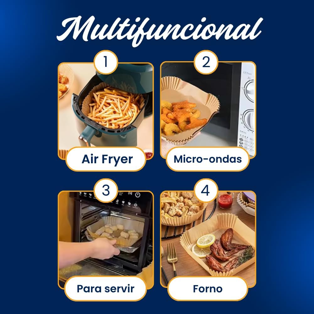 Forma Papel para AirFryer 50 Unidades Quadrada Descartável Antiaderente Universal IZECRISP PRO IZESHOP Formas de papel descartáveis antiaderentes para bolos tortas e AirFryer
