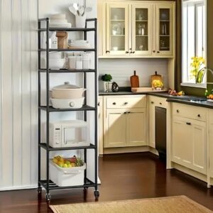 Estante Organizadora de Cozinha 6 Prateleiras Metal Preto com Rodízios Premium IZERACK PRO