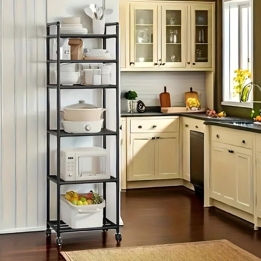 Estante Organizadora de Cozinha 6 Prateleiras Metal Preto com Rodízios Premium IZERACK PRO