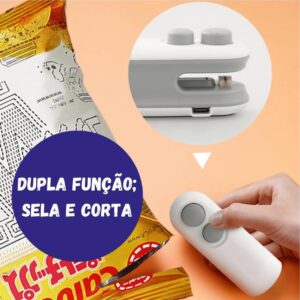 Mini Seladora de Embalagens Portátil USB Recarregável Dupla Função Sela e Corta Magnética IZEFRESH CUT