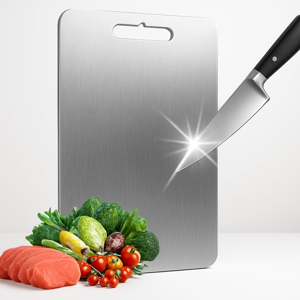 Tábua de Corte Inox Titânio Premium Higiênica 3 em 1 Fácil Limpeza Ultra Durável IZECHOP MAX