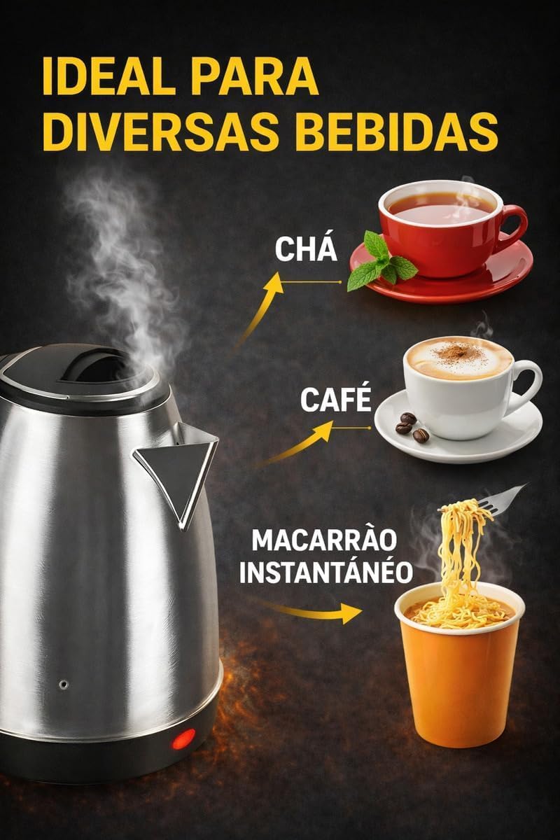 Chaleira Elétrica Inox 2L 220V Desligamento Automático Base 360° Aquecimento Rápido IZEBOIL PRO