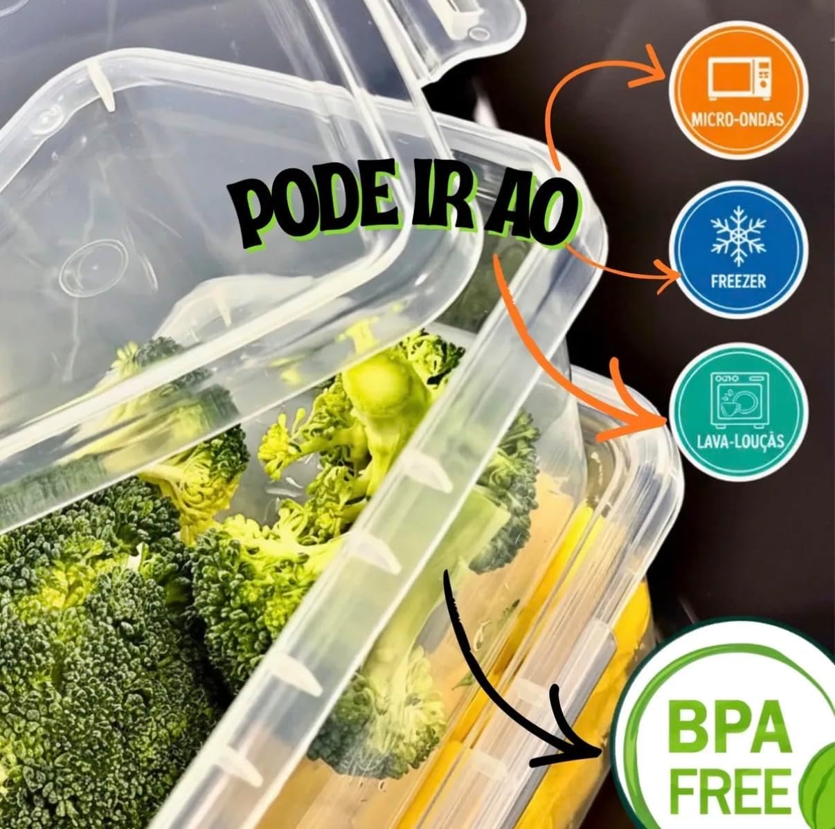 Kit 10 Potes Herméticos 800ml Transparente BPA Free Micro-ondas Freezer Retangular Empilhável IZELOCK PRO IZESHOP Potes BPA Free de plástico PP para freezer, micro-ondas e fácil higienização