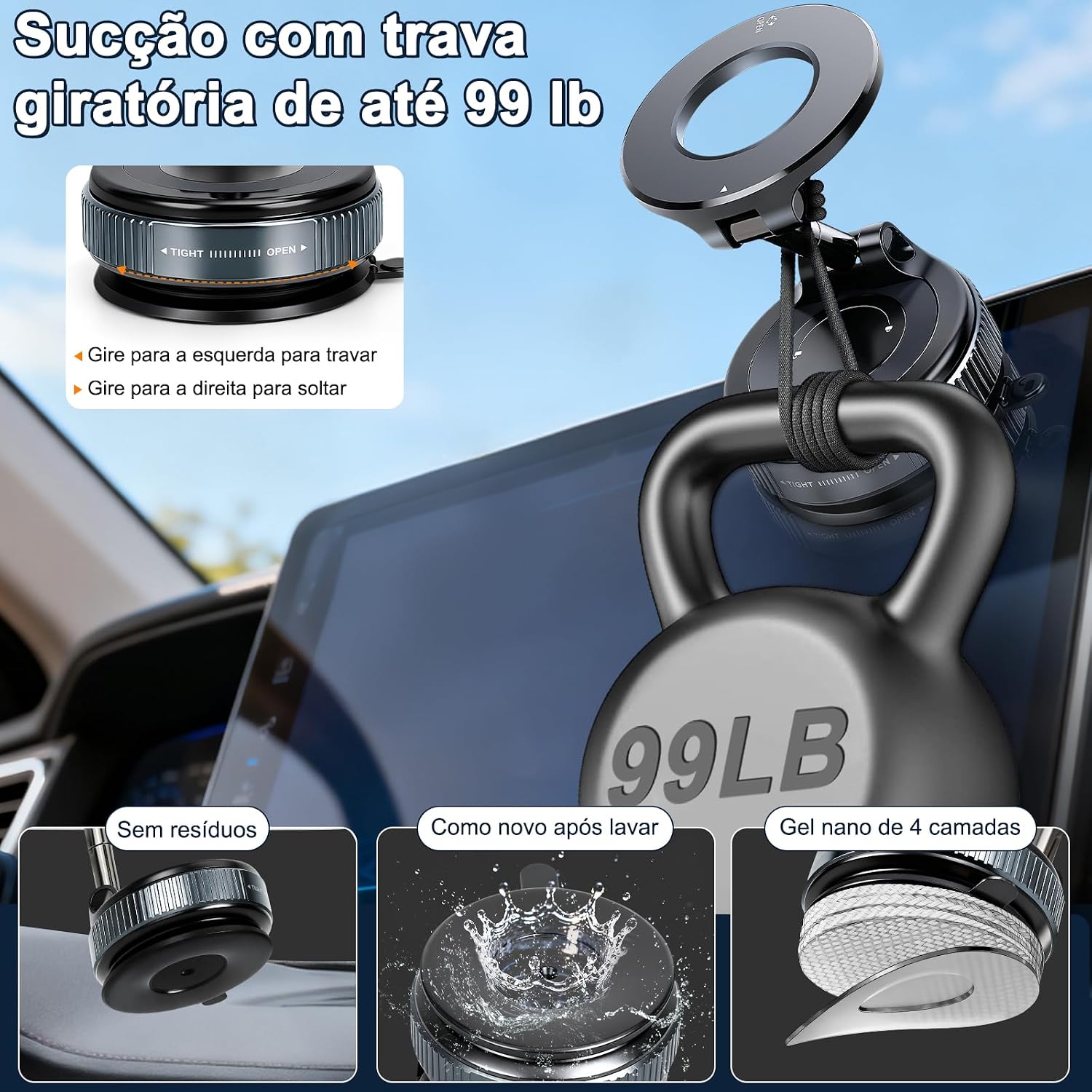 Suporte Magnético para Celular MagSafe Sucção a Vácuo 360° Ultra Forte Portátil IZEGRIP PRO
