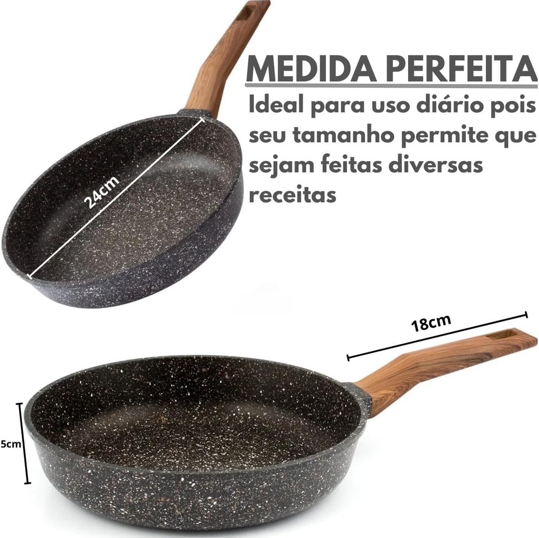 Frigideira Cerâmica 24cm 2,5L Antiaderente Fundo Indução Cabo Madeira Premium IZECOOK MAX IZESHOP Frigideira compatível com fogão a gás elétrico e indução com fundo especial IZECOOK MAX