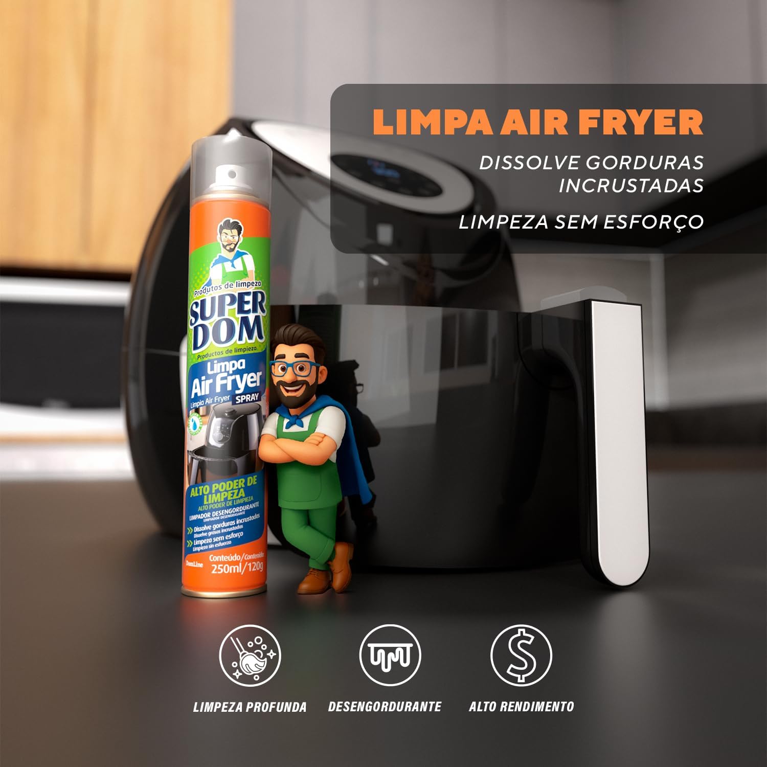 Limpa Air Fryer e Sanduicheira 250ml Dissolve Gordura Incrustada Sem Raspar IZECLEAN PRO