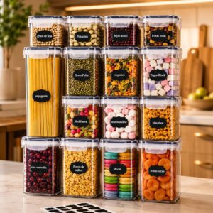 Kit 15 Potes Herméticos Empilháveis 4 Tamanhos Silicone Etiquetas Organizadores Premium IZEKEEP PRO