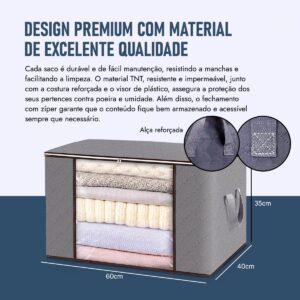 Kit 2 Sacos Organizadores TNT Impermeável Cinza 60x40x35cm Anti Mofo IZEBOX PRO