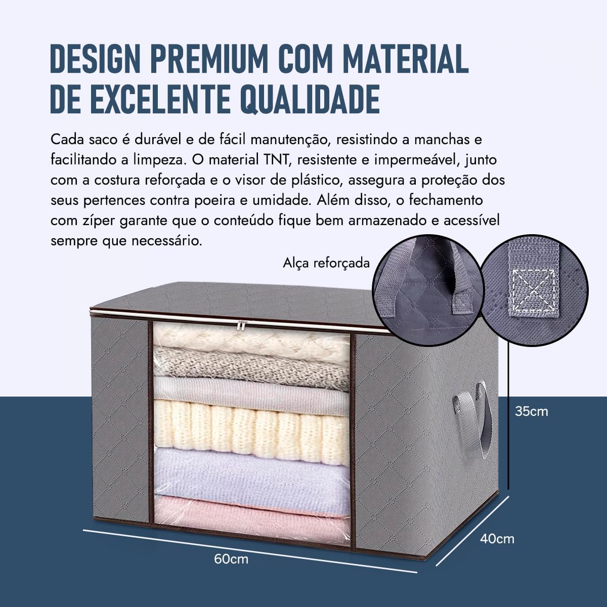Kit 2 Sacos Organizadores TNT Impermeável Cinza 60x40x35cm Anti Mofo IZEBOX PRO