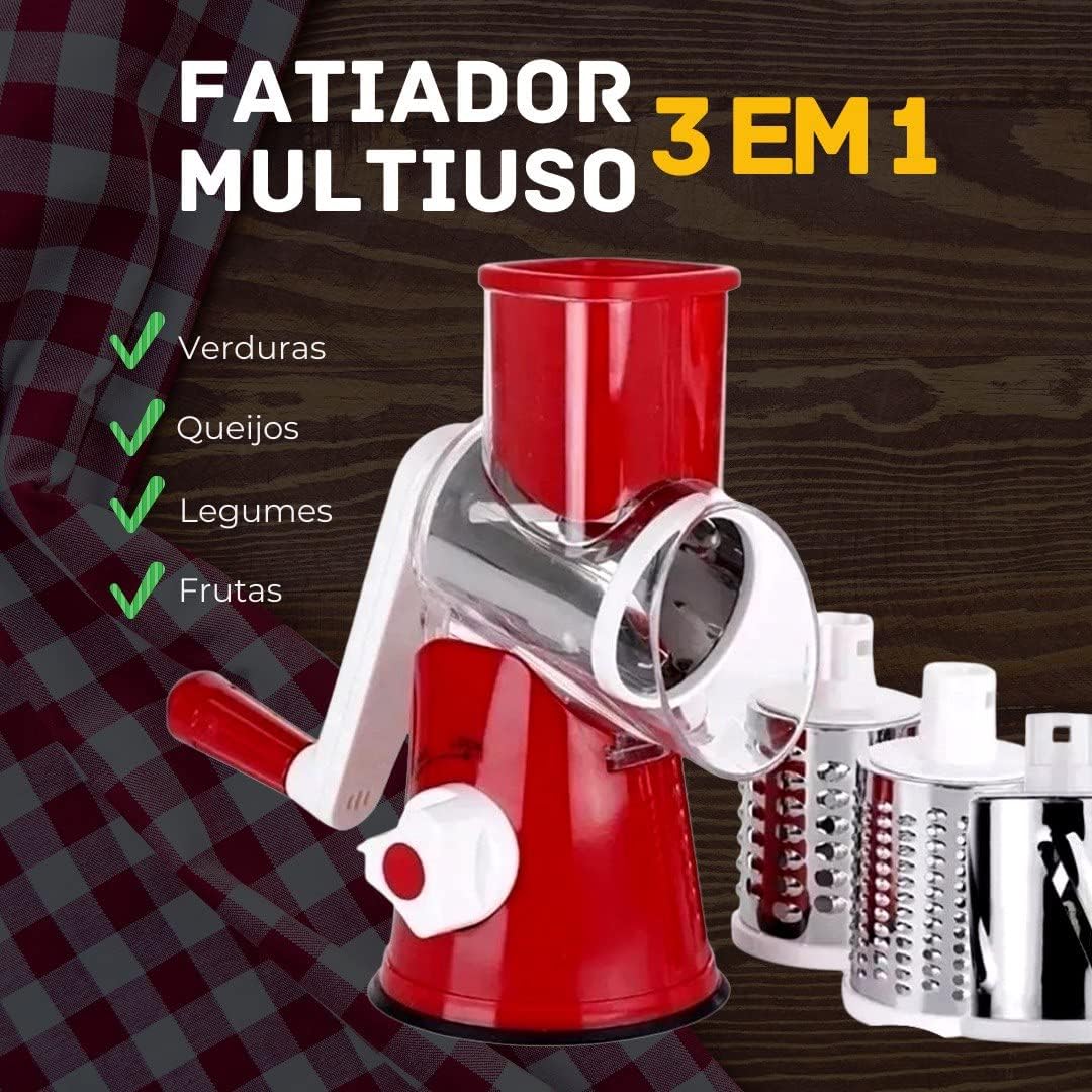 Ralador Fatiador Multiuso 3 em 1 Vermelho Retangular com Lâminas Intercambiáveis IZERAPID PRO