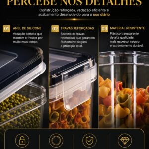 Kit 15 Potes Herméticos Empilháveis 4 Tamanhos Silicone Etiquetas Organizadores Premium IZEKEEP PRO