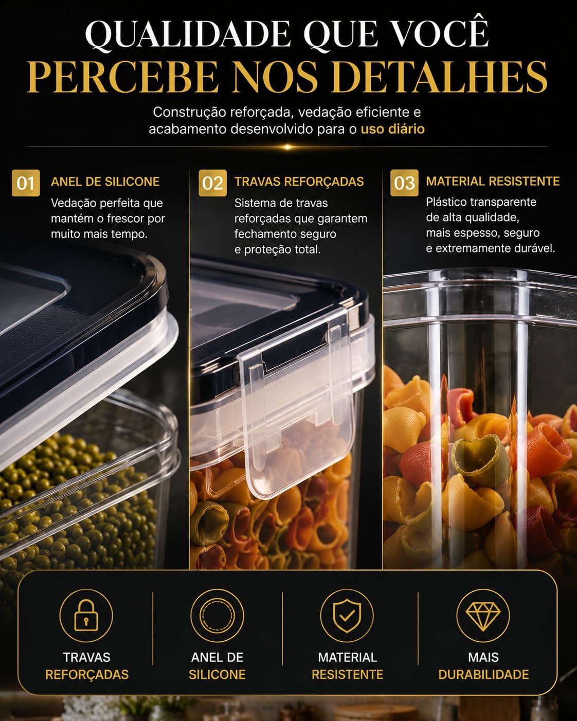 Kit 15 Potes Herméticos Empilháveis 4 Tamanhos Silicone Etiquetas Organizadores Premium IZEKEEP PRO