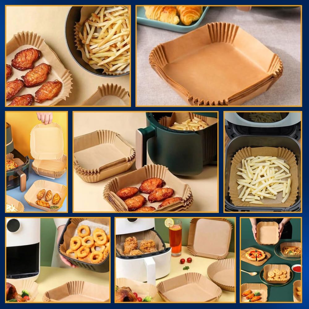 Forma Papel para AirFryer 50 Unidades Quadrada Descartável Antiaderente Universal IZECRISP PRO IZESHOP Forma de papel universal antiaderente IZECRISP PRO para assar sem sujeira