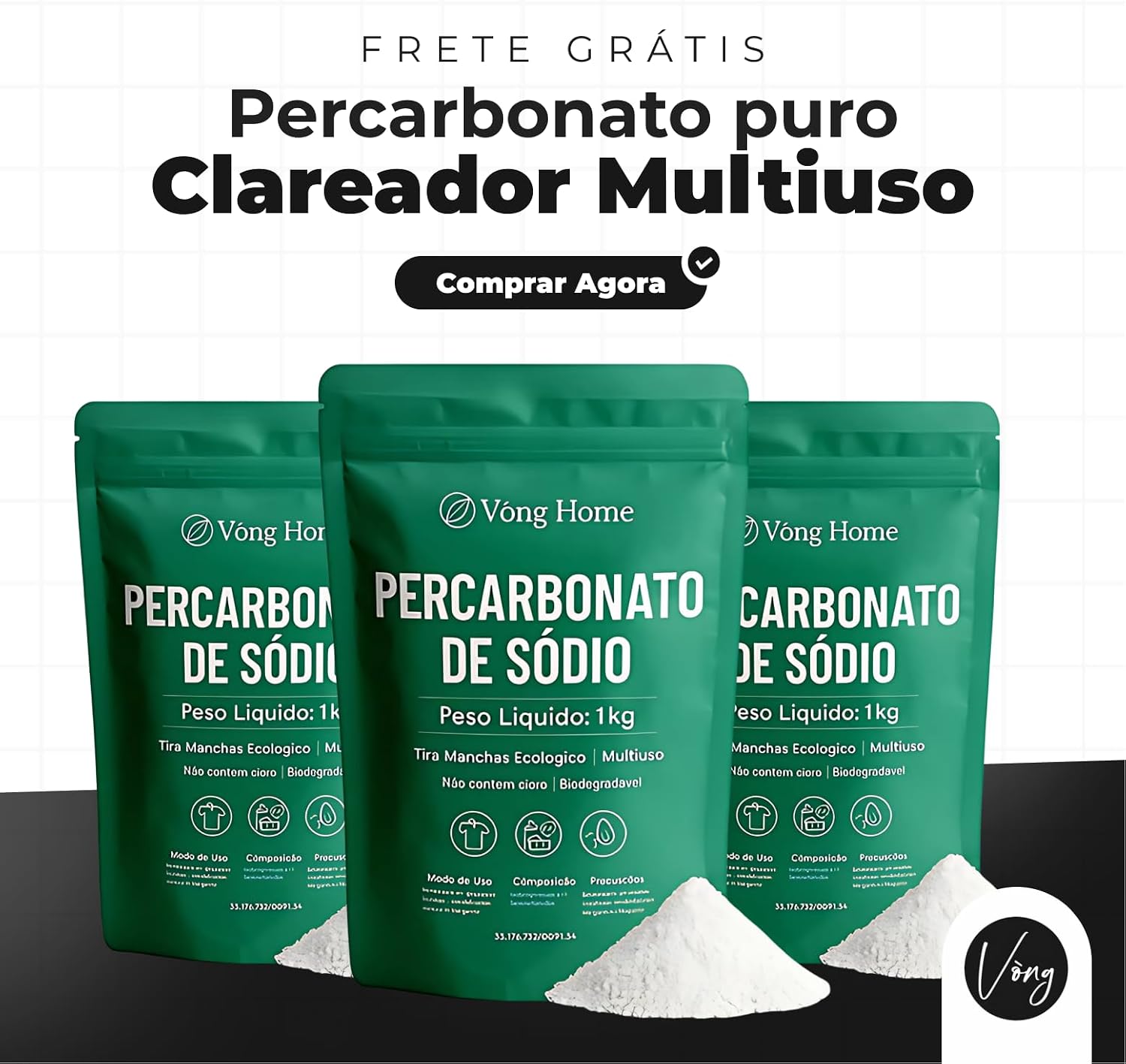 Percarbonato de Sódio 1kg Biodegradável Sem Cloro Tira-Manchas Multiuso Alto Branqueamento IZEPOWER PRO