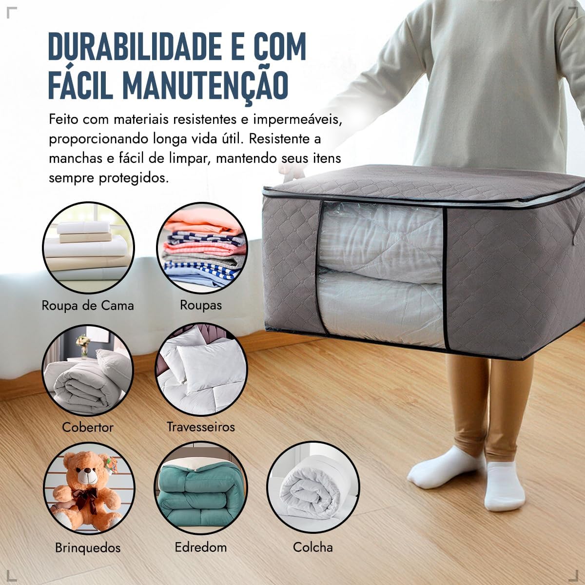 Kit 2 Sacos Organizadores TNT Impermeável Cinza 60x40x35cm Anti Mofo IZEBOX PRO