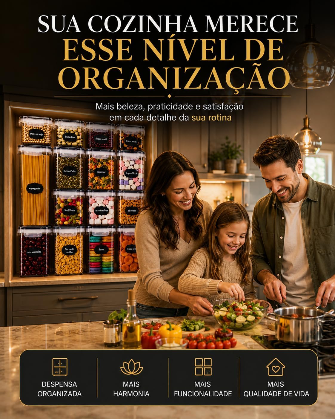 Kit 15 Potes Herméticos Empilháveis 4 Tamanhos Silicone Etiquetas Organizadores Premium IZEKEEP PRO