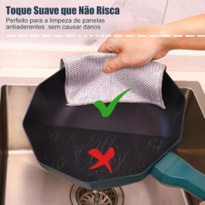 Kit 12 Panos de Limpeza Multiuso Malha de Aço Não Risca 20x20cm Reutilizável Sem Odor IZE SHINE