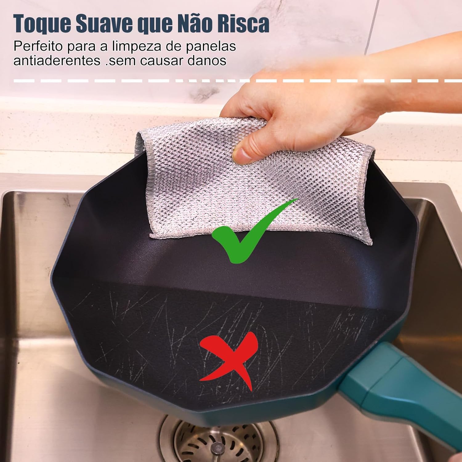 Kit 12 Panos de Limpeza Multiuso Malha de Aço Não Risca 20x20cm Reutilizável Sem Odor IZE SHINE