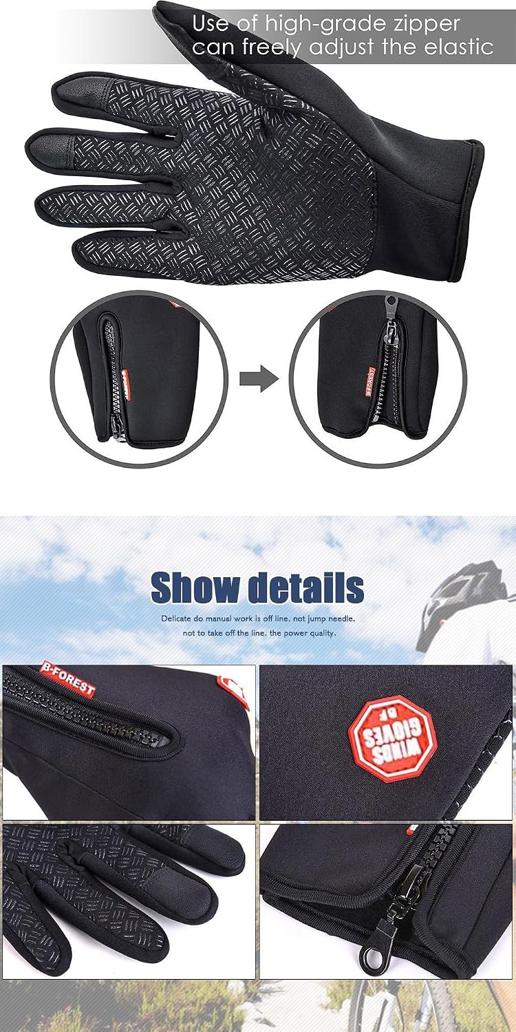 Luvas para Moto Impermeáveis Térmicas Preta Touchscreen Antiderrapante Inverno Frio IZESHIELD PRO